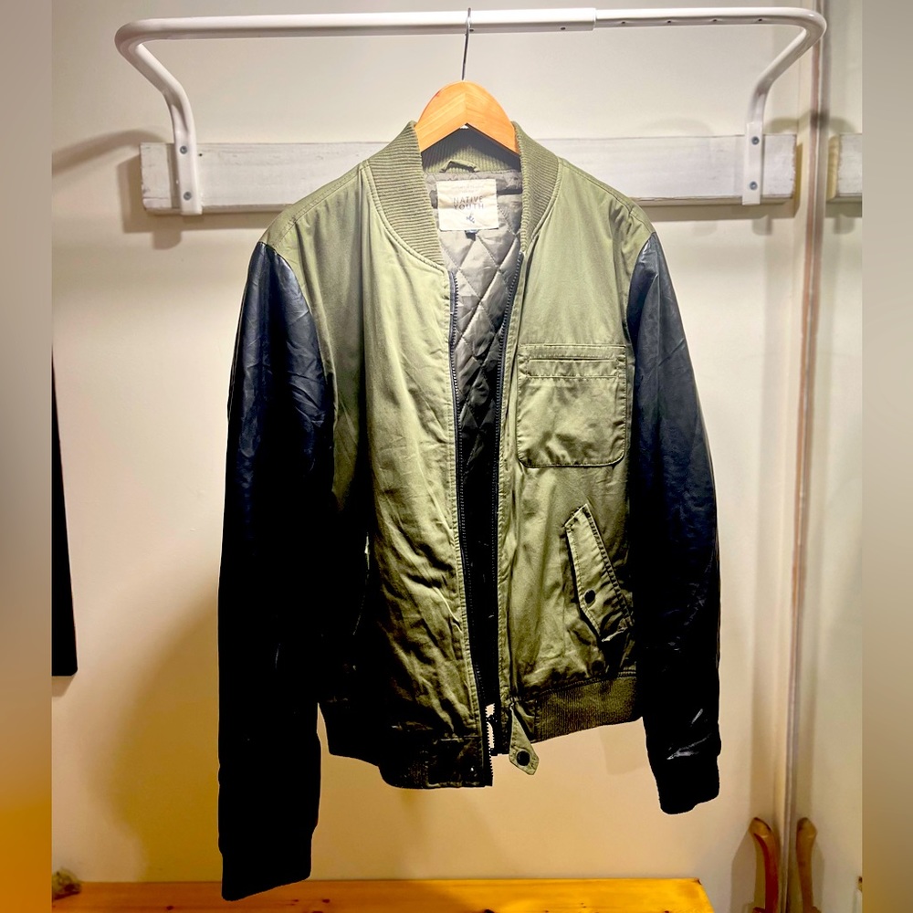 Native Youth mens bomber jacket light green with black accents